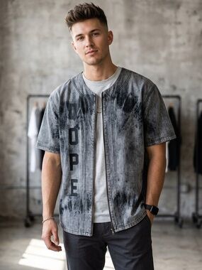 DOPE NWOT Tie Dye Logo Jersey Shirt in Black and Gray